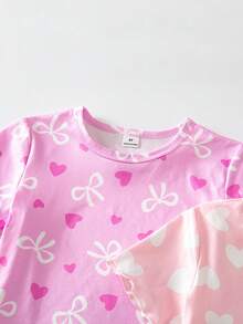 SHEIN [4套隨機發送2套]少女睡衣4件套 可愛熱銷蝴蝶結與愛心印花 短袖短褲 常規版針織居家休閒睡衣 - 彩色 - 查看 4