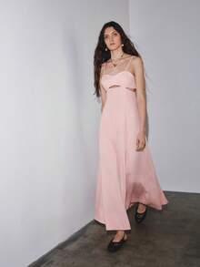 MOTF PREMIUM VACATION LINEN SPAGHETTI STRAP HOLLOW WAIST BACKLESS A-LINE DRESS SPRING SUMMER - Pink - View 9