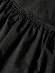 SHEIN MOD 女士纯棉纯色系带侧边荷叶边下摆半身裙 - 黑色 - 查看 6