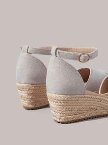 Styleloop 女士坡跟厚底鞋 春夏新款 增高显瘦 包头低帮设计 圆头 5.5cm坡跟 舒适高跟 亚麻材质 纯色 女士鞋 日常通勤 购物 约会必备 - 灰色 - 查看 6