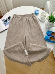 GalTyme Khaki Plus Size Women's Summer Loose Pants - Khaki - View 2