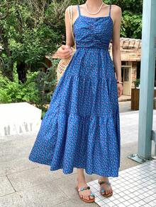 DAZY Women's Floral Print Cottagecore Tropical Midi Dress Sundress Summer Vacation Tea Party Blue - Blue - View 2