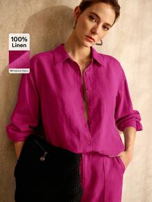 MOTF PREMIUM WOMEN'S LINEN COMFORTABLE LONG SLEEVE LOOSE SHIRT - Purple - View 1