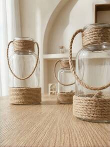 Cirelle 1pc Rustic Jute Rope Glass Flower Vase, Handmade Decorative Bottle With Handle, Farmhouse Style Table Centerpiece, 3 Sizes Available, Ideal Gift For Family And Friends For Home Decor - Hemp rope vase - View 2
