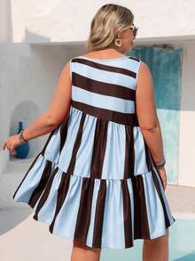 Vivid Eden Plus Size Women's Vacation Navy Blue Square Neck Casual Boho Sleeveless Dress Beach Vacation Summer - Baby Blue - View 2