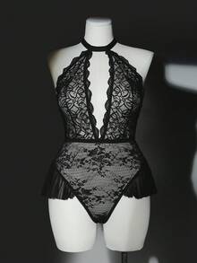 Seduluxe Plus Size Lace Wire-Free Sexy One-Piece Bodysuit Lingerie - Black - View 1