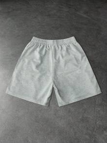ROMWE MEN Street Life Men's Letter Print Foam Drawstring Waist Casual Shorts - Grey - View 2