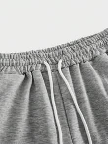 NORVETH Men's Casual Loose Sweatpants, Black, With Ribbon Patchwork & Embroidery, Spring/Autumn,Wide Leg - Grey - View 7