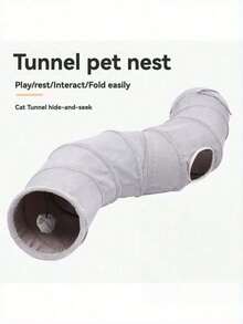 1pc Foldable Cat Tunnel S Shape Maze Large Extra Long Play Hide Cave For Indoor Cats Kittens Rabbits Ferrets Small Puppies With Hanging Ball Peekaboo Hole - Grey - View 2