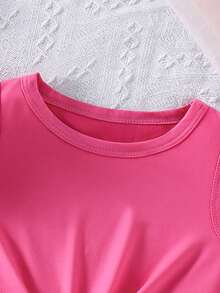 Genkimix Kids Young Girls Casual Sleeveless Top & Striped Shorts 2 Pieces Set With 3D Bow Design - Hot Pink - View 4