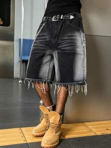Manfinity EMRG Frayed Hem Denim Shorts - Black - View 7
