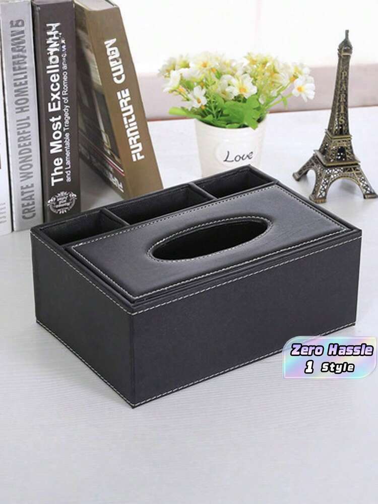 Desktop Organizer - Office Supplies Storage Box - PU Leather Multi-Functional Organizer - For Pens/Pencils, Mobile Phones, Business Cards, & Remote Controls - Black - Black - View 1