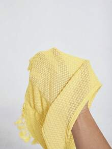 SHEIN VCAY 女款度假休閒純色單肩流蘇下擺上衣 - 鵝黃色 - 查看 8