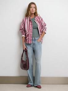 Nöista Printed Denim Jacket, Detail Buttons Down For Day-To-Night, Autumn,Winter, Vacation, Everyday Look - Purple - View 3