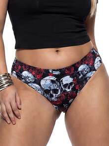 AltBold 1 Peça Calcinha Feminina com Estampa de Rosa Vermelha e Caveira - Multicolorido - Visão 4