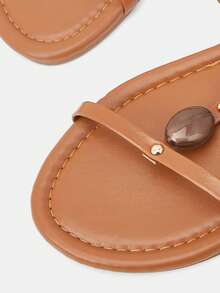 Glitzique 2024 Women's Summer New Elegant & Comfortable Buckle Tie Colorful Gem & Pearl Beachwear Flat Sandals, Viral Bestseller - Brown - View 9
