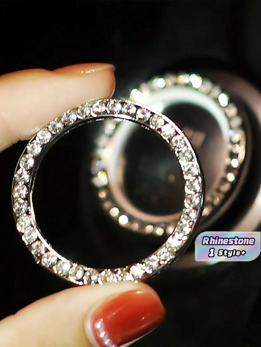 1pc Car Single Key Start Button Decorative Ring Inlaid Diamond Crystal Ignition Ring White With Rhinestone Sparkle Bling Interior Accessory For Most Cars Note Size May Not Fit All Car Models - A - View 1
