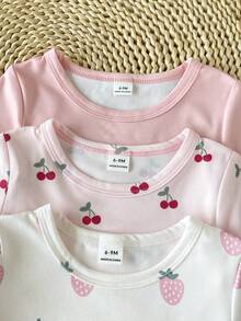 SHEIN Playful Pals 6 Peças Conjunto Casual Diário para Bebê Menina com Top de Manga Curta Gola Redonda Listrado em Damasco Branco e Rosa com Cintura Elástica, Versátil para Passeios ou Conforto em Casa, Primavera/Verão - Rosa chiclete - Visão 4