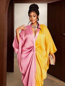 Maweii Plus Size Women's Sexy Spring/Summer Ruched Front Plus Size Sleeve Autumn Dress Fall - Multicolor - View 7