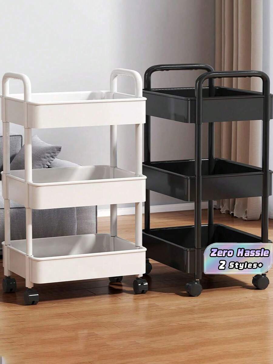 Organizador de maquillaje con ruedas de 3 niveles, carrito de plástico independiente multifuncional con bandeja giratoria, fácil de ensamblar, almacenamiento versátil para oficina, cocina y despensa - Multicolor - Ver 1