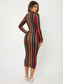 SHEIN SXY Geo & Striped Print Bodycon Dress - Multicolor - View 3