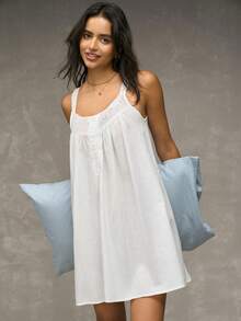 Esseday Women's Floral Embroidery Hollow Button Design Nightgown, Ladies' Sleepwear Dress - White - View 4