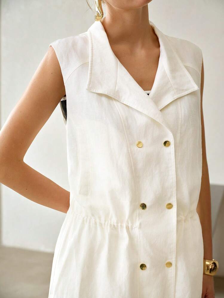 SPRING SUMMER LYOCELL LINEN BLEND DOUBLE BREASTED SLEEVELESS COAT