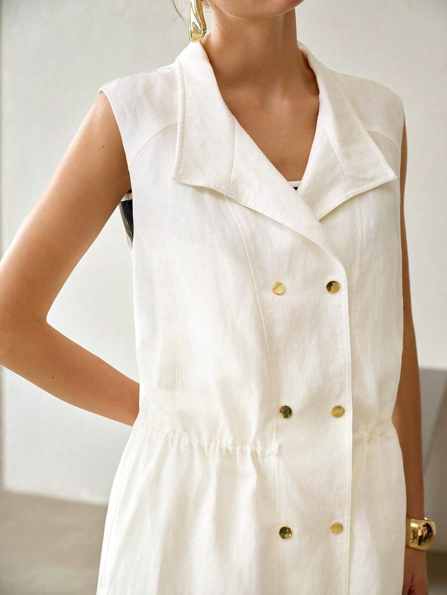 MOTF PREMIUM SPRING SUMMER LYOCELL LINEN BLEND DOUBLE BREASTED SLEEVELESS COAT - White - View 2