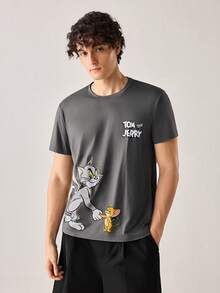 Strevion TOM & JERRY Kaos Pria Minimalis Motif Grafis , Kerah Bulat, Lengan Pendek, Musim Panas - Dark Grey - View 3
