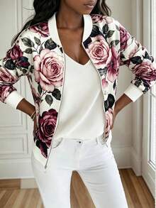 SHEIN Holidaya Spring/Autumn Casual Floral Print Jacket - Multicolor - View 4