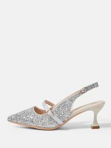 CUCCOO HITCHD WomenShoes Spring And Summer New Romantic Elegant Silver Glitter PU Stiletto Shoes Dress Shoes Bridal Shoes Wedding Season Party Wear - Silver - View 8