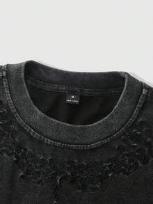 Manfinity  Camiseta de hombre con estampado de letras oscuras en tela lavada, estilo callejero INS, adecuada para festivales de música - Negro - Ver 4