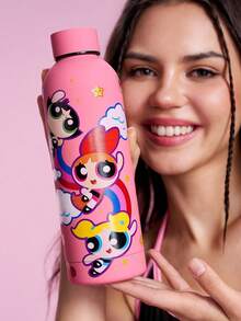 THE POWERPUFF GIRLS X SHEIN 500ml /16 Oz 真空保溫不鏽鋼杯，1個防漏蓋，適用於熱飲/冷飲，適用於大多數杯架 - 玫紅色 - 查看 8