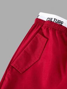 SHEIN ChillGRL 2 peças Conjunto Casual de Rua para Meninas Pré-Adolescentes, Top com Cordão e Estampa de Estrela Combinada com Calça Cargo com Bolsos e Costura Contrastante na Cintura, Primavera/Verão, Férias de Verão - Vermelho - Visão 4