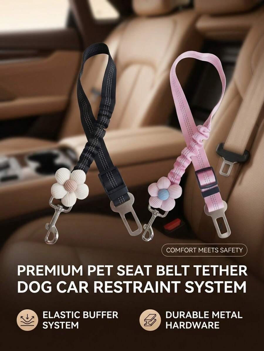 PETSIN 1 bộ dây kéo thú cưng bằng nylon, chống mài mòn, có thể thu gọn, dải phản quang nhìn rõ ban đêm, khóa cài, điều chỉnh được, tay cầm in hoa, dây an toàn ô tô nhiều màu cho đi dạo, lái xe, du lịch, phụ kiện thú cưng ngoài trời - Nhiều màu - Xem 1