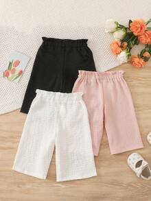 SHEIN Set 3 Potong Celana Panjang Kasual Nyaman Serbaguna Kancing Lebar untuk Bayi Perempuan, Warna Polos, Cocok untuk Pakaian Sehari-hari di Musim Semi dan Gugur, serta Aktivitas Luar Ruangan - MultiWarna - View 2
