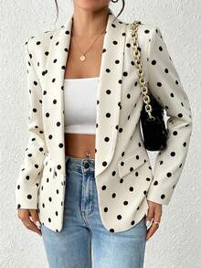 SHEIN PETITE Women's Polka Dot Casual Versatile Commute Travel Long Sleeve Blazer Jacket - Apricot - View 6