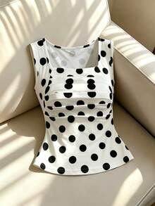Rafferiza Women's Polka Dot Pleated Casual Versatile Daily Wear Top - Black and White - View 7