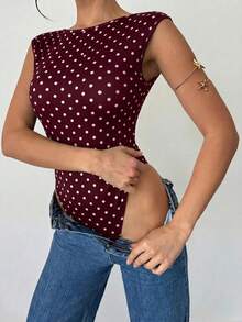 Firerie 女款圓點印花優雅浪漫時尚通勤性感優雅風連身衣，適合派對、度假、返校、浪漫約會及婚禮生日穿搭 - 酒紅色 - 查看 7