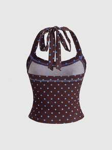 ROMWE Y2K Vintage Colorful Polka Dot Halter Neck Women's Tank Top - Pink - View 8