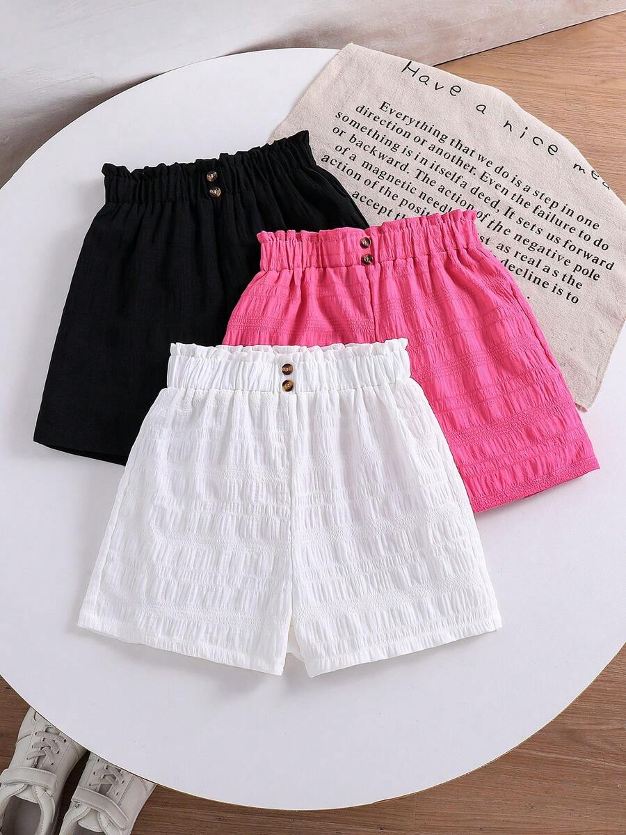 Tween Girl Solid Color Pleated Casual Versatile Daily Outing Shorts - Multicolor - View 1