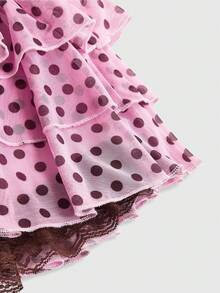 Sweetness Sweet Girl Y2K Pink Polka Dot Bow Ruffle Layered Women's Skirt - Pink - View 4