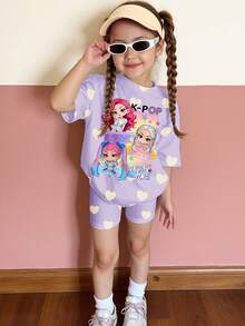 Young Girl Casual Simple Short Sleeve & Shorts 2 Pieces Set Suitable For Summer - White - View 4