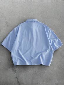 GENTILAND Camisa de manga corta a rayas azul pizarra para hombre, corte holgado con detalle bordado - Azul - Ver 2