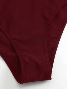 Swim Lushoire Traje de baño de una pieza con volantes y recortes de unicolor para adultos - Burdeos - Ver 4