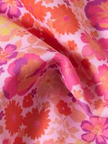 Swim Mod 女款夏季海灘花卉印花掛脖綁帶性感時尚比基尼三角泳褲兩件式泳衣套裝 - 橘色 - 查看 10
