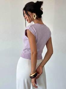 Firerie Elegant Loose Casual Versatile Sleeveless Knit Sweater Vest Going Out Tops Women,Tops For School In Fall/Winter - Violet Purple - View 2