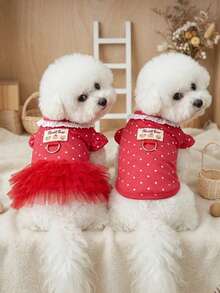 PETSIN 1PC Spring Summer Breathable Pet Tank Top, Cute Suspender Dress For Teddy Bichon Puppy Kitten - Red - View 3