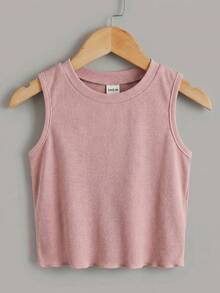 SHEIN Young Girl Knit Solid Color Round Neck Casual Tank Top 3pcs Set - Multicolor - View 5
