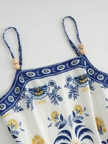 Franclia Women's Plus Size Elegant Boho Tank Top Camisole Parrot Print Small Animal Print Tropical Print Vacation Print Floral Print Clothing Beach Vacation - Blue - View 4